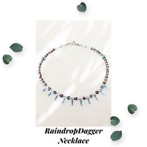 Raindrop Glass Dagger Choker Necklace - Purple and Blue